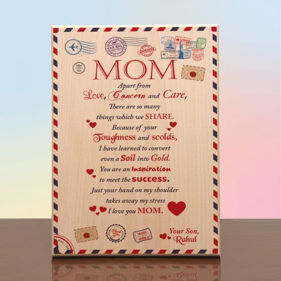 Plaques for mother. Personalized message - Letter to mom from daughter on a wooden postcard / Envelope. Mother's day gift.