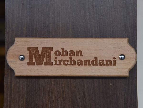 Wooden Engraved Name Plate: Scalloped Corners- Design -Mirchandani