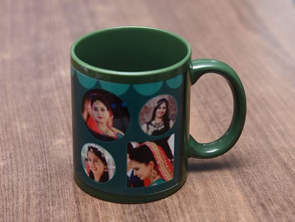 Green custom photo mug in Mumbai