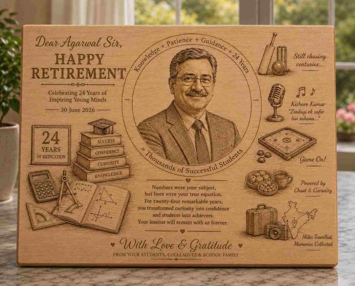 Retirement plaque for maths teacher