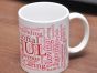 Fully covered word collage mug